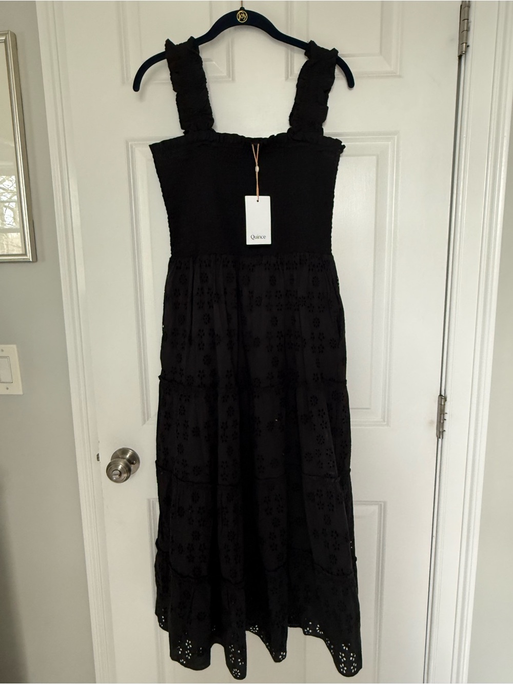 NWT Quince 100% Organic Cotton Eyelet Smocked Midi Dress - Picture 7 of 15